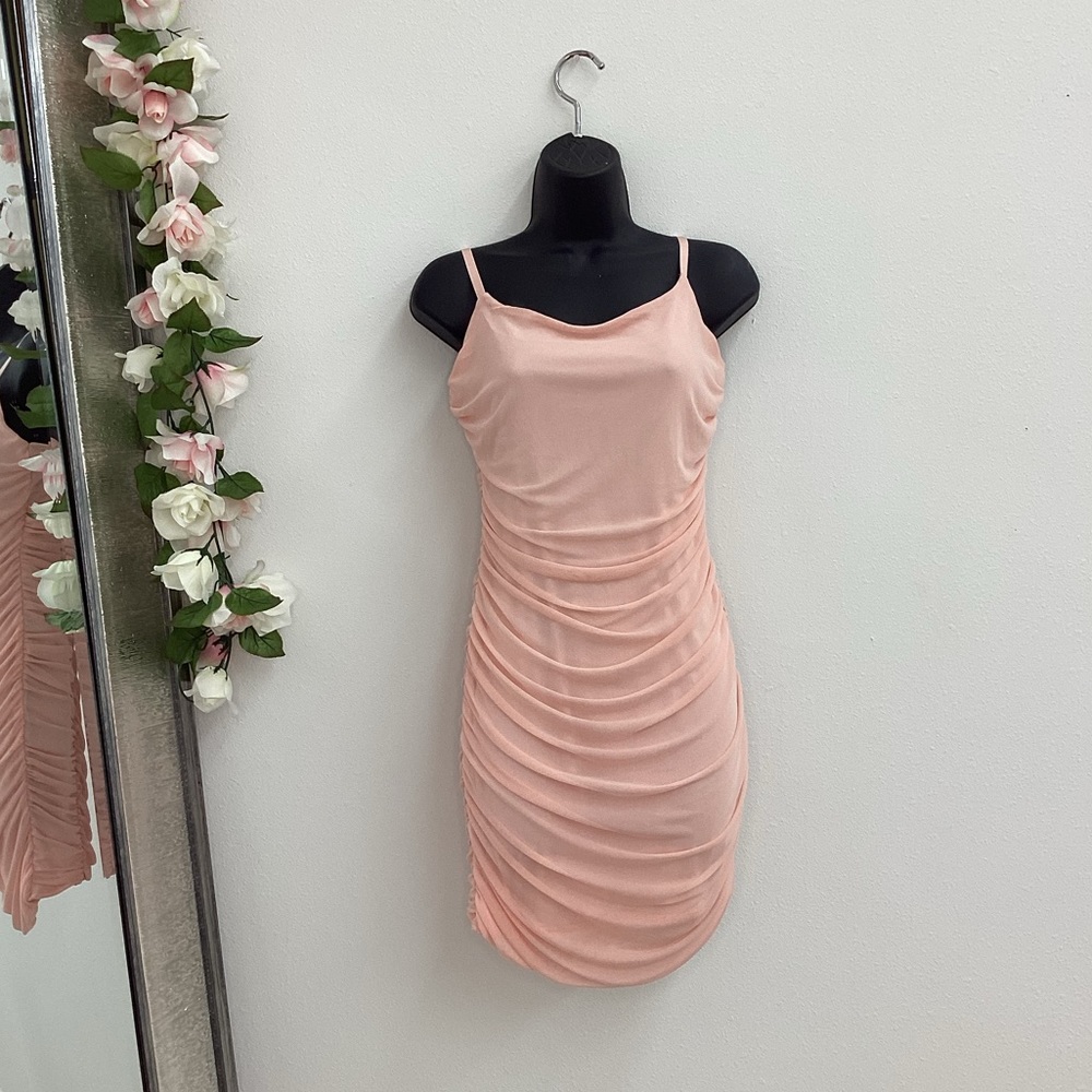 Blush Baby light pink ruched bodycon tank mini dress
